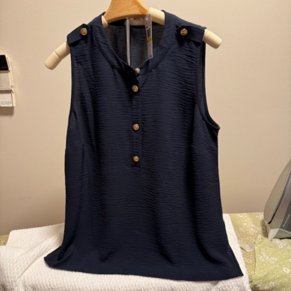 NWT Michael Kors Navy Sleeveless Shell Top Blouse Scoop Neck Medium M